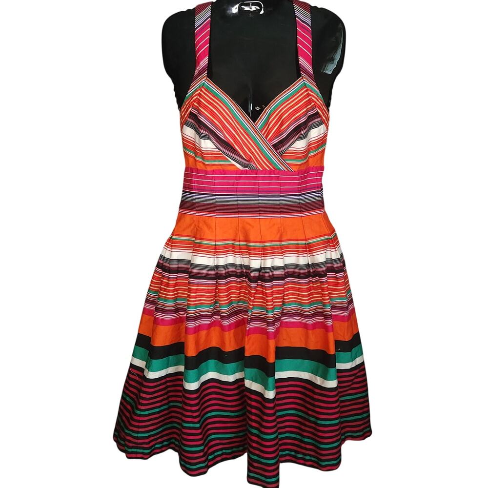 Calvin Klein Cotton Dress size 2 Bright Rainbow Summer Preppy Stripes